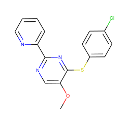 COc1cnc(-c2ccccn2)nc1Sc1ccc(Cl)cc1 ZINC000001401643