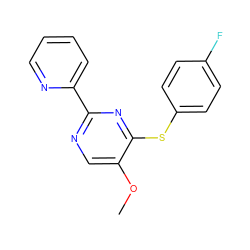 COc1cnc(-c2ccccn2)nc1Sc1ccc(F)cc1 ZINC000001401650