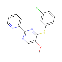 COc1cnc(-c2ccccn2)nc1Sc1cccc(Cl)c1 ZINC000003128549