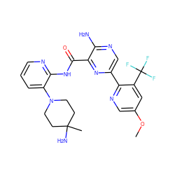 COc1cnc(-c2cnc(N)c(C(=O)Nc3ncccc3N3CCC(C)(N)CC3)n2)c(C(F)(F)F)c1 ZINC001772640077