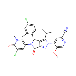 COc1cnc(C#N)cc1-n1nc2c(c1C(C)C)[C@@H](c1ccc(Cl)cc1C)N(c1cc(Cl)c(=O)n(C)c1)C2=O ZINC000224060347