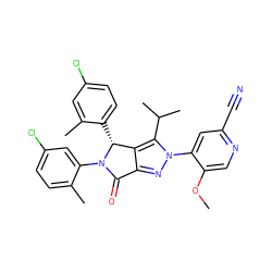 COc1cnc(C#N)cc1-n1nc2c(c1C(C)C)[C@@H](c1ccc(Cl)cc1C)N(c1cc(Cl)ccc1C)C2=O ZINC000224064785