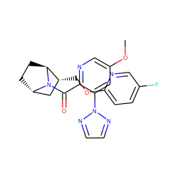 COc1cnc(C(=O)N2[C@H]3CC[C@H]2[C@H](COc2ccc(F)cn2)C3)c(-n2nccn2)c1 ZINC000226042408