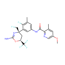 COc1cnc(C(=O)Nc2cc(C)c(F)c([C@]3(CF)C[C@@H](C(F)(F)F)OC(N)=N3)c2)c(C)c1 ZINC000223584398