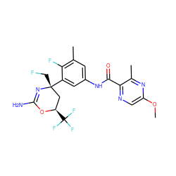 COc1cnc(C(=O)Nc2cc(C)c(F)c([C@]3(CF)C[C@@H](C(F)(F)F)OC(N)=N3)c2)c(C)n1 ZINC000223544854