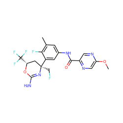 COc1cnc(C(=O)Nc2cc(C)c(F)c([C@]3(CF)C[C@@H](C(F)(F)F)OC(N)=N3)c2)cn1 ZINC000223530640