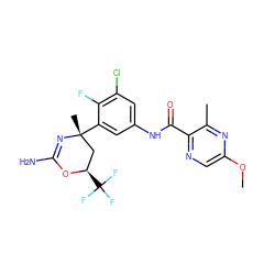 COc1cnc(C(=O)Nc2cc(Cl)c(F)c([C@]3(C)C[C@@H](C(F)(F)F)OC(N)=N3)c2)c(C)n1 ZINC000223585214