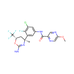 COc1cnc(C(=O)Nc2cc(Cl)c(F)c([C@]3(C)C[C@@H](C(F)(F)F)OC(N)=N3)c2)cn1 ZINC000223549618