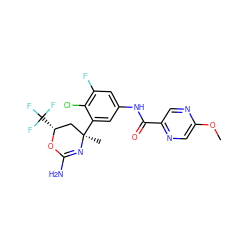 COc1cnc(C(=O)Nc2cc(F)c(Cl)c([C@]3(C)C[C@@H](C(F)(F)F)OC(N)=N3)c2)cn1 ZINC000223559118