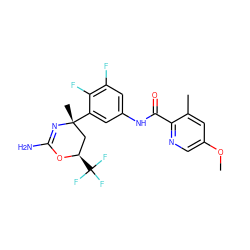 COc1cnc(C(=O)Nc2cc(F)c(F)c([C@]3(C)C[C@@H](C(F)(F)F)OC(N)=N3)c2)c(C)c1 ZINC000223538241