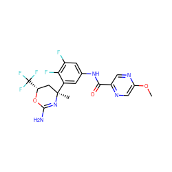 COc1cnc(C(=O)Nc2cc(F)c(F)c([C@]3(C)C[C@@H](C(F)(F)F)OC(N)=N3)c2)cn1 ZINC000221203153