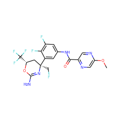 COc1cnc(C(=O)Nc2cc(F)c(F)c([C@]3(CF)C[C@@H](C(F)(F)F)OC(N)=N3)c2)cn1 ZINC000223538455