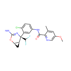 COc1cnc(C(=O)Nc2ccc(Cl)c([C@@]3(C(F)F)N=C(N)O[C@@H]4C[C@@H]43)c2)c(C)c1 ZINC000226071892