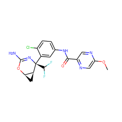 COc1cnc(C(=O)Nc2ccc(Cl)c([C@@]3(C(F)F)N=C(N)O[C@@H]4C[C@@H]43)c2)cn1 ZINC000226089526