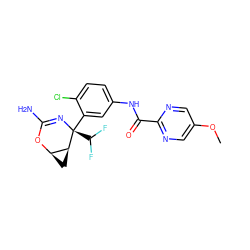 COc1cnc(C(=O)Nc2ccc(Cl)c([C@@]3(C(F)F)N=C(N)O[C@@H]4C[C@@H]43)c2)nc1 ZINC000226069476