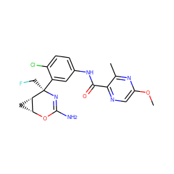 COc1cnc(C(=O)Nc2ccc(Cl)c([C@@]3(CF)N=C(N)O[C@@H]4C[C@@H]43)c2)c(C)n1 ZINC000226079379