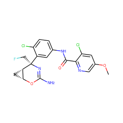 COc1cnc(C(=O)Nc2ccc(Cl)c([C@@]3(CF)N=C(N)O[C@@H]4C[C@@H]43)c2)c(Cl)c1 ZINC000226075534