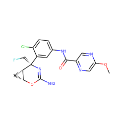 COc1cnc(C(=O)Nc2ccc(Cl)c([C@@]3(CF)N=C(N)O[C@@H]4C[C@@H]43)c2)cn1 ZINC000226080386