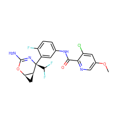 COc1cnc(C(=O)Nc2ccc(F)c([C@@]3(C(F)F)N=C(N)O[C@@H]4C[C@@H]43)c2)c(Cl)c1 ZINC000213909682