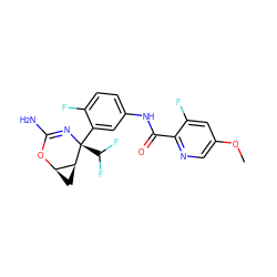 COc1cnc(C(=O)Nc2ccc(F)c([C@@]3(C(F)F)N=C(N)O[C@@H]4C[C@@H]43)c2)c(F)c1 ZINC000226083052
