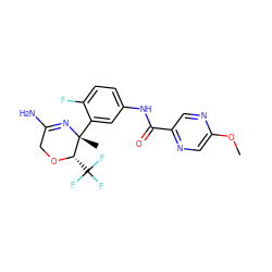 COc1cnc(C(=O)Nc2ccc(F)c([C@@]3(C)N=C(N)CO[C@H]3C(F)(F)F)c2)cn1 ZINC000199008219