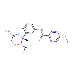 COc1cnc(C(=O)Nc2ccc(F)c([C@@]3(C)N=C(N)CO[C@H]3C(F)F)c2)cn1 ZINC000206150462