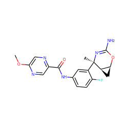 COc1cnc(C(=O)Nc2ccc(F)c([C@@]3(C)N=C(N)O[C@H]4C[C@H]43)c2)cn1 ZINC000226073583