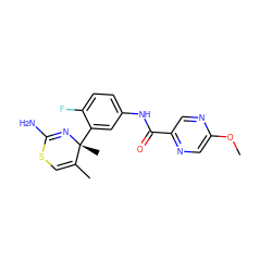 COc1cnc(C(=O)Nc2ccc(F)c([C@@]3(C)N=C(N)SC=C3C)c2)cn1 ZINC000147103695