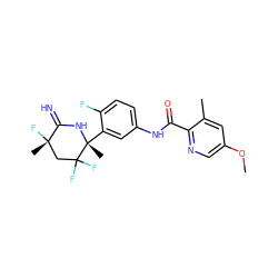 COc1cnc(C(=O)Nc2ccc(F)c([C@@]3(C)NC(=N)[C@@](C)(F)CC3(F)F)c2)c(C)c1 ZINC001772604565