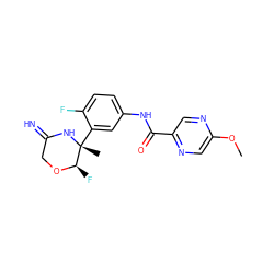 COc1cnc(C(=O)Nc2ccc(F)c([C@@]3(C)NC(=N)CO[C@@H]3F)c2)cn1 ZINC000473152676