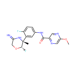 COc1cnc(C(=O)Nc2ccc(F)c([C@@]3(C)NC(=N)CO[C@H]3F)c2)cn1 ZINC000473152677