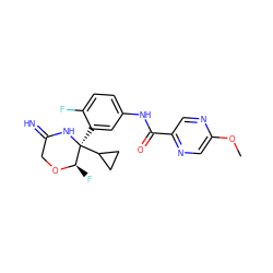 COc1cnc(C(=O)Nc2ccc(F)c([C@@]3(C4CC4)NC(=N)CO[C@@H]3F)c2)cn1 ZINC000473151532