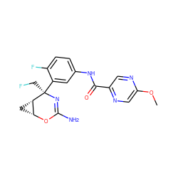 COc1cnc(C(=O)Nc2ccc(F)c([C@@]3(CF)N=C(N)O[C@@H]4C[C@@H]43)c2)cn1 ZINC000226080203