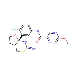 COc1cnc(C(=O)Nc2ccc(F)c([C@@]34NC(=N)SC[C@@H]3CCO4)c2)cn1 ZINC001772644932