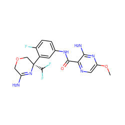 COc1cnc(C(=O)Nc2ccc(F)c([C@]3(C(F)F)COCC(N)=N3)c2)c(N)n1 ZINC000113658484