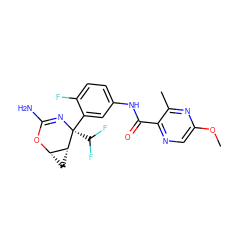 COc1cnc(C(=O)Nc2ccc(F)c([C@]3(C(F)F)N=C(N)O[C@H]4C[C@H]43)c2)c(C)n1 ZINC000226089482