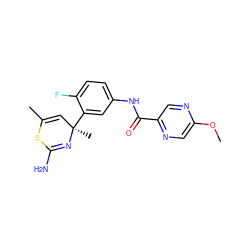 COc1cnc(C(=O)Nc2ccc(F)c([C@]3(C)C=C(C)SC(N)=N3)c2)cn1 ZINC000147105373