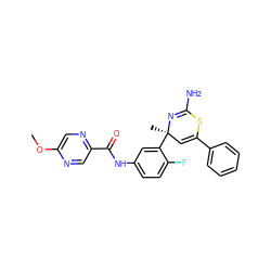 COc1cnc(C(=O)Nc2ccc(F)c([C@]3(C)C=C(c4ccccc4)SC(N)=N3)c2)cn1 ZINC000147102636