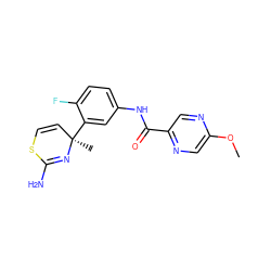 COc1cnc(C(=O)Nc2ccc(F)c([C@]3(C)C=CSC(N)=N3)c2)cn1 ZINC000139581416