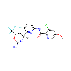 COc1cnc(C(=O)Nc2ccc(F)c([C@]3(C)C[C@@H](C(F)(F)F)OC(N)=N3)n2)c(Cl)c1 ZINC000223560094