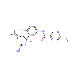 COc1cnc(C(=O)Nc2ccc(F)c([C@]3(C)CC(=C(C)C)SC(N)=N3)c2)cn1 ZINC000068197551