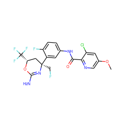 COc1cnc(C(=O)Nc2ccc(F)c([C@]3(CF)C[C@@H](C(F)(F)F)OC(N)=N3)c2)c(Cl)c1 ZINC000221071084