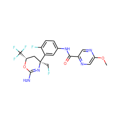 COc1cnc(C(=O)Nc2ccc(F)c([C@]3(CF)C[C@@H](C(F)(F)F)OC(N)=N3)c2)cn1 ZINC000205356301