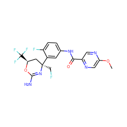 COc1cnc(C(=O)Nc2ccc(F)c([C@]3(CF)C[C@H](C(F)(F)F)OC(N)=N3)c2)cn1 ZINC000211960149