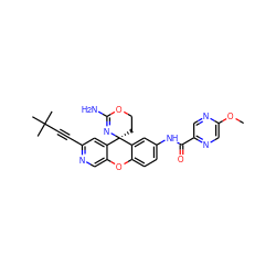 COc1cnc(C(=O)Nc2ccc3c(c2)[C@@]2(CCOC(N)=N2)c2cc(C#CC(C)(C)C)ncc2O3)cn1 ZINC000205142653