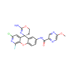 COc1cnc(C(=O)Nc2ccc3c(c2)[C@@]2(CCOC(N)=N2)c2cc(Cl)nc(F)c2O3)cn1 ZINC000205171239