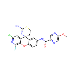 COc1cnc(C(=O)Nc2ccc3c(c2)[C@@]2(CCSC(N)=N2)c2cc(Cl)nc(F)c2O3)cn1 ZINC000205174244