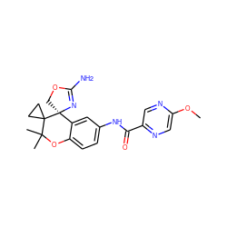 COc1cnc(C(=O)Nc2ccc3c(c2)[C@@]2(COC(N)=N2)C2(CC2)C(C)(C)O3)cn1 ZINC000149357948
