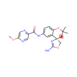 COc1cnc(C(=O)Nc2ccc3c(c2)[C@@]2(COC(N)=N2)C2(COC2)C(C)(C)O3)cn1 ZINC000207168342