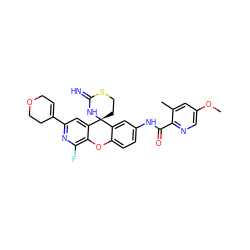 COc1cnc(C(=O)Nc2ccc3c(c2)[C@]2(CCSC(=N)N2)c2cc(C4=CCOCC4)nc(F)c2O3)c(C)c1 ZINC001772651893